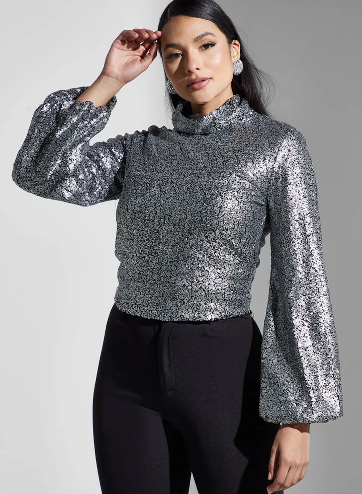 Puff Sleeve Sequin Top