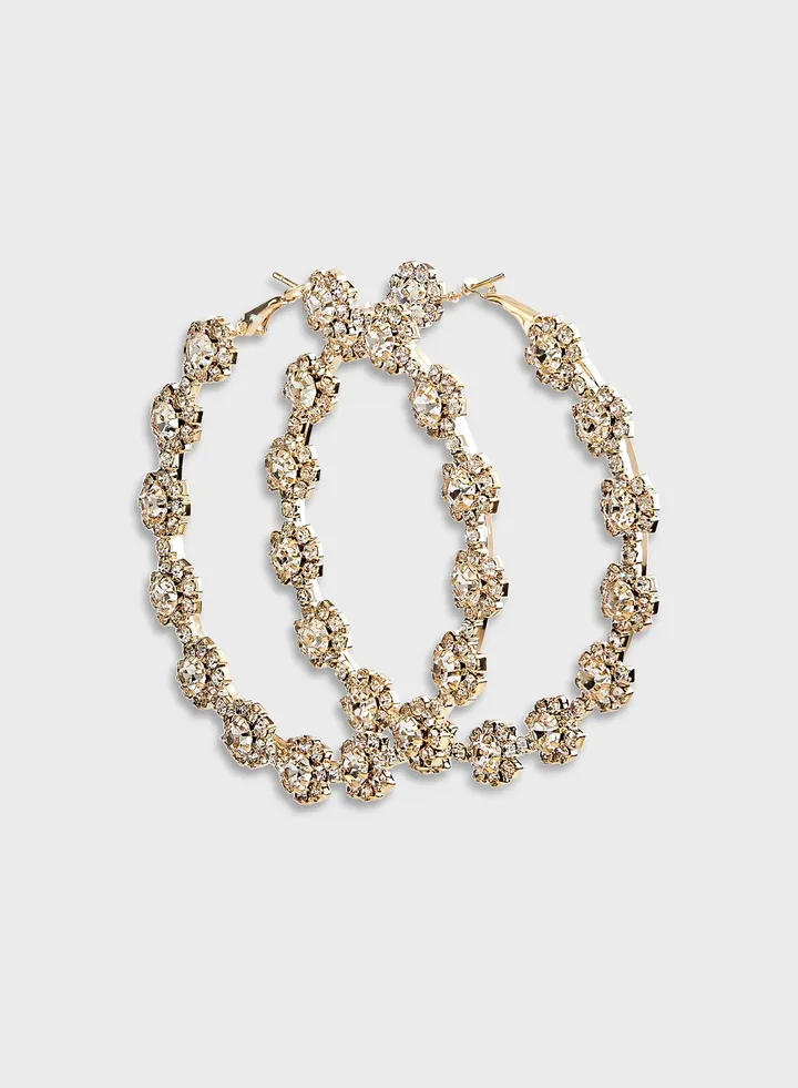 Floral Diamante Hoop Earrings