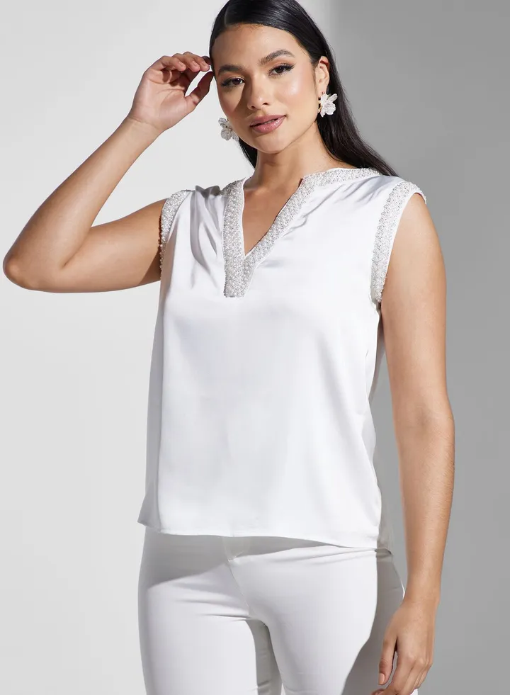 Embellished Trim Sleeveless Top