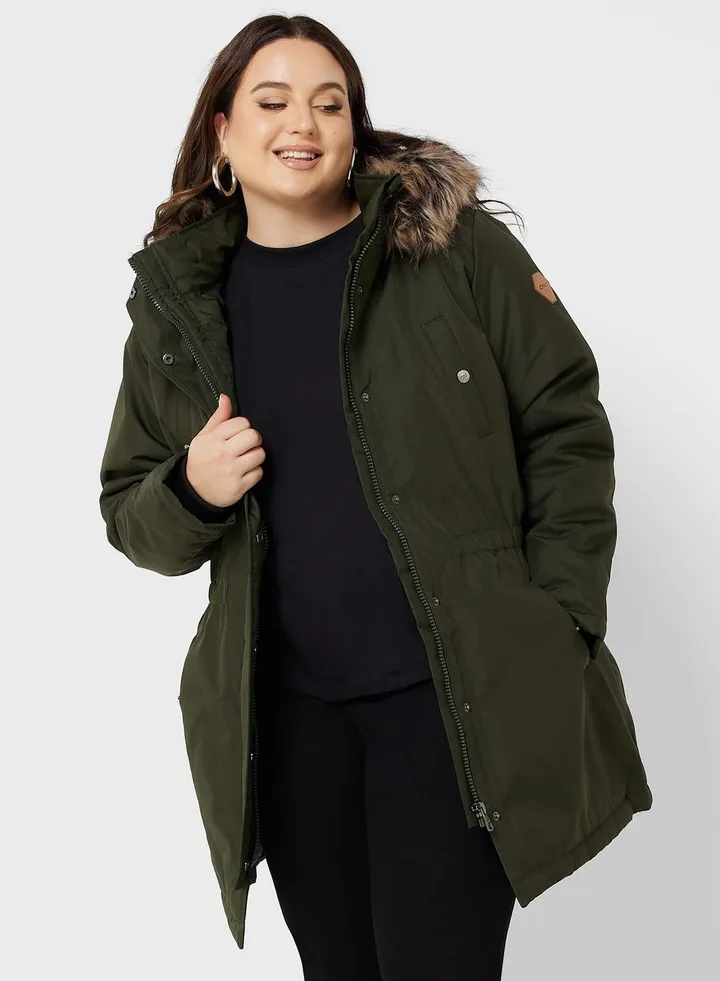 Pocket Detail Fur Hooded Jacket