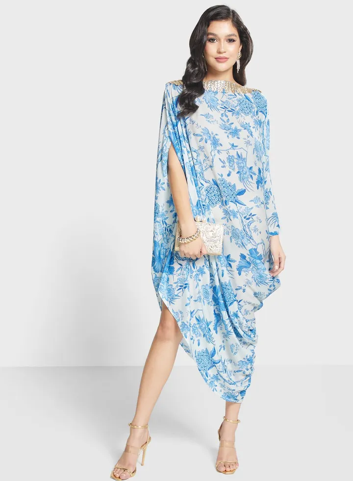 Floral Side Cowl Dress
