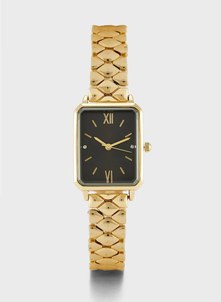 Rectangular Dial Analogue Metal Strap Watch