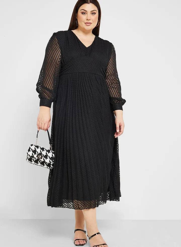 Semi Pleated Fit & Flare Dress