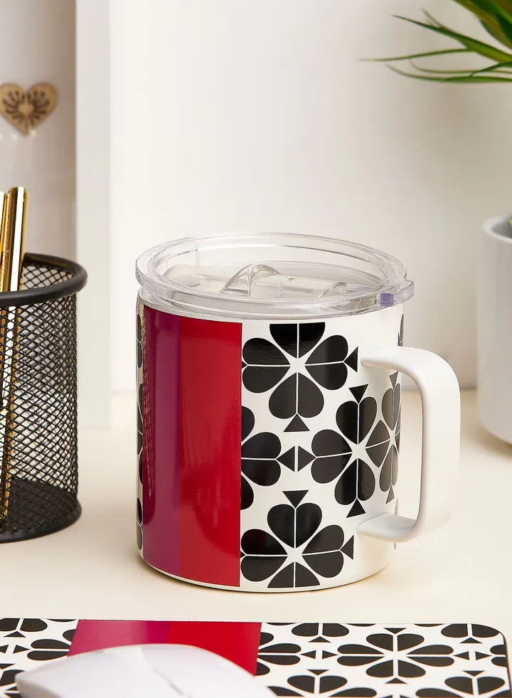 Stainless Steel Coffee Mug, Black Spade Flower