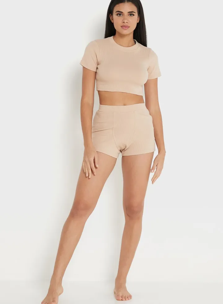 Ribbed Crop Top & Shorts Set