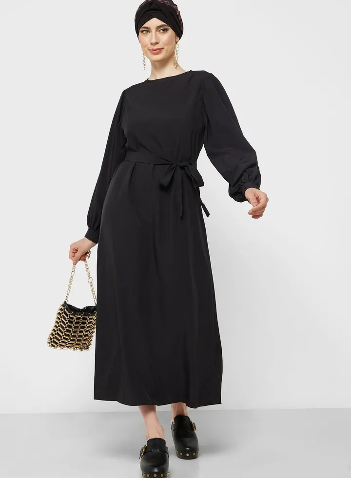 Puff Sleeve Belted Dress