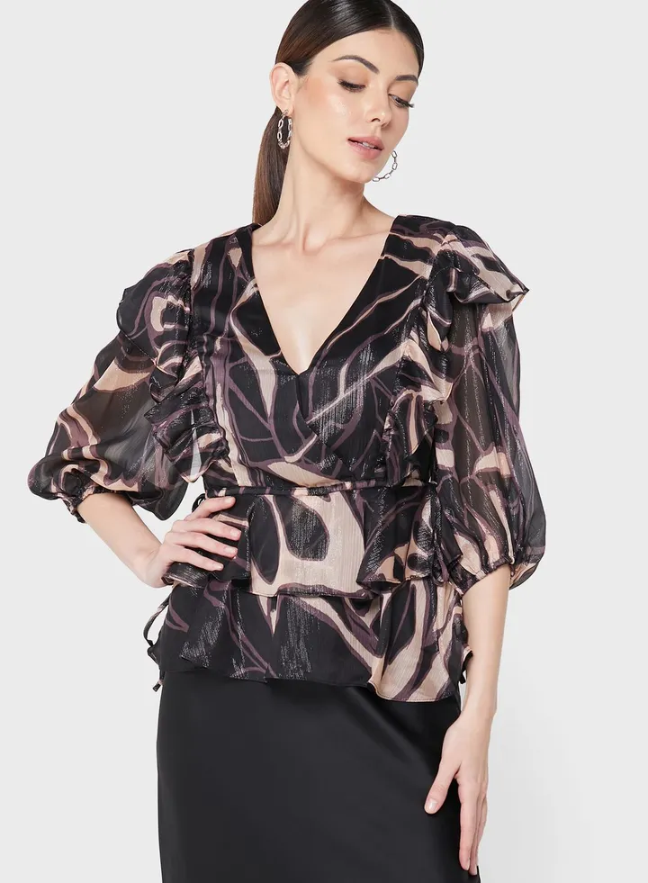 Printed Tie Detail Top