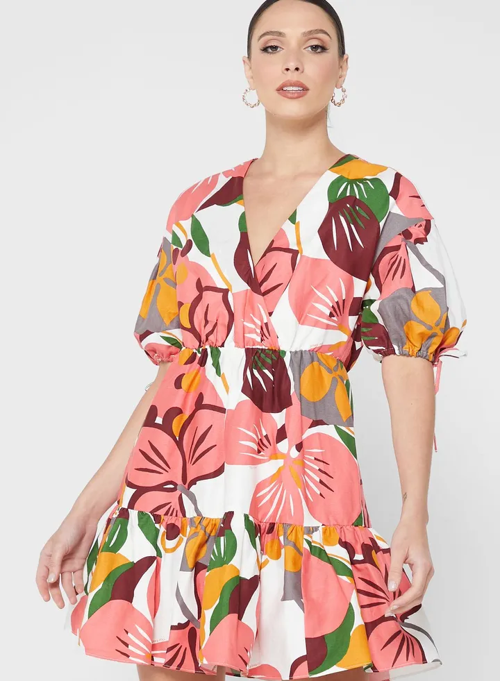 Floral Print Ruffle Detail Dress