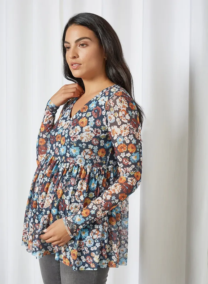 Floral Print Maternity Top Navy Blazer