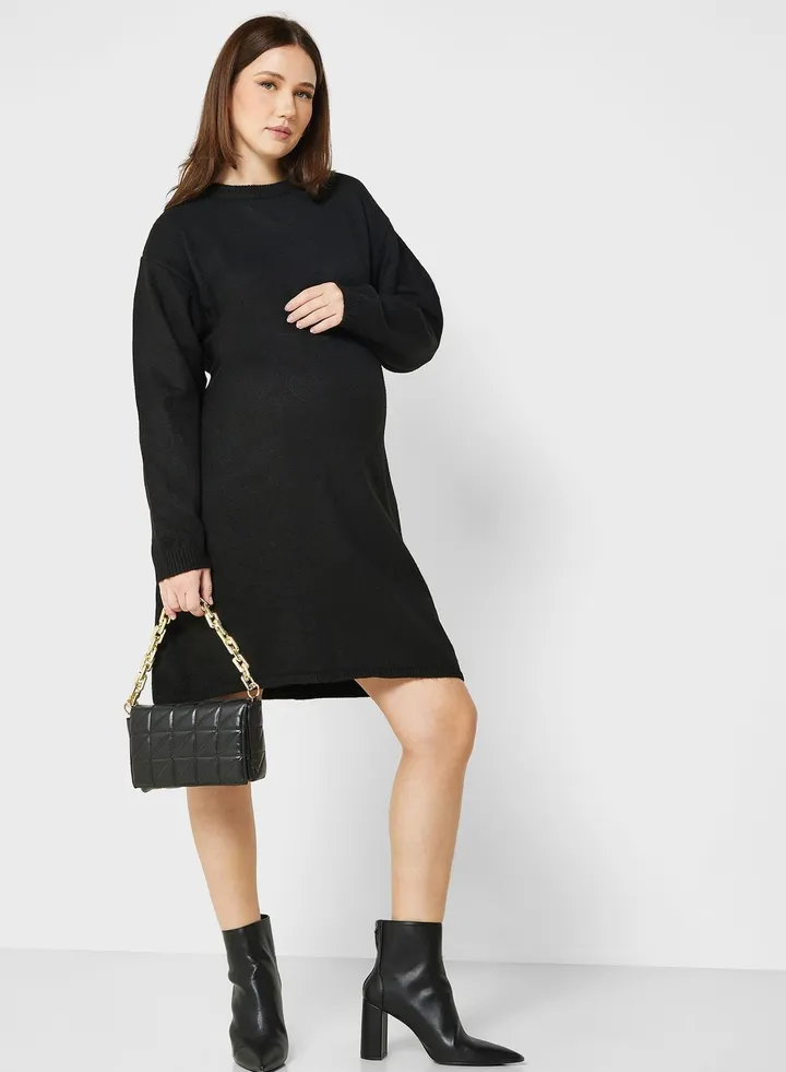 Ballon Sleeve Knitted Dress