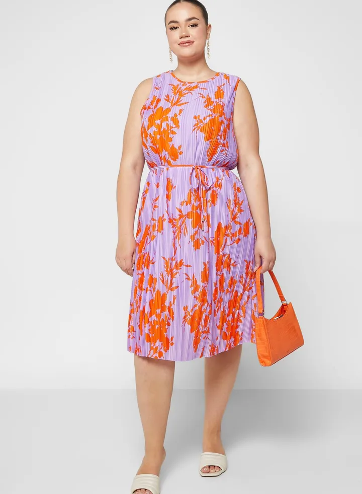 Printed Plisse Dress