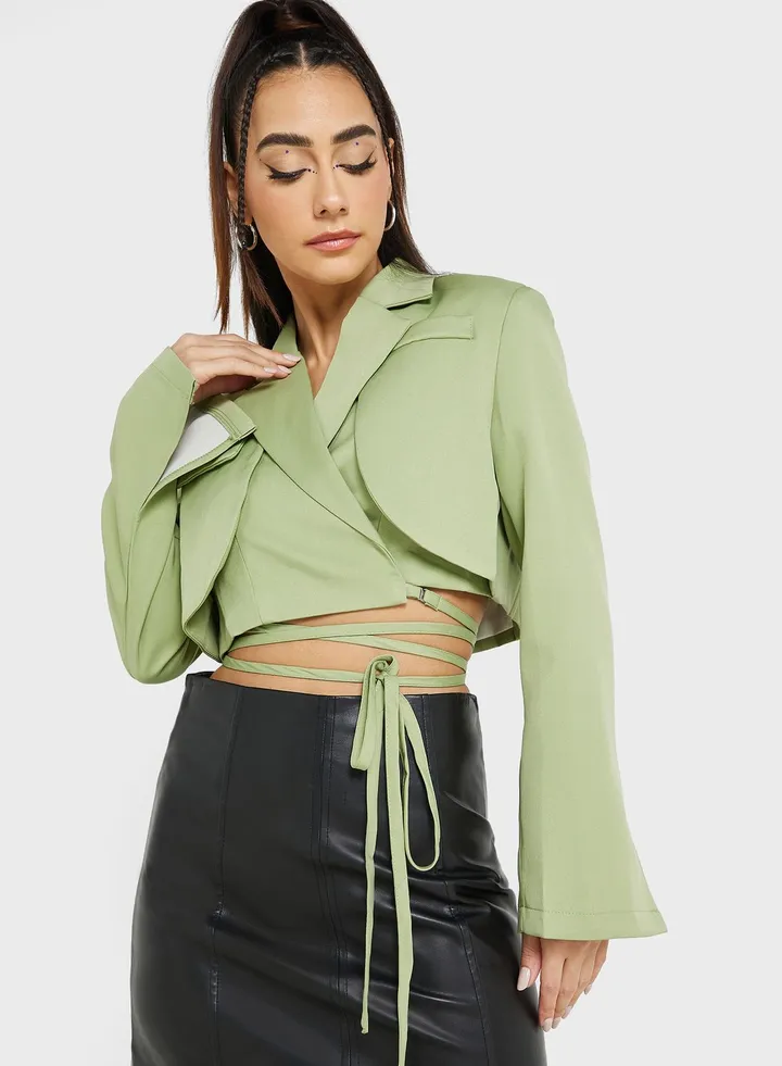 Cropped Blazer With Tie Detail