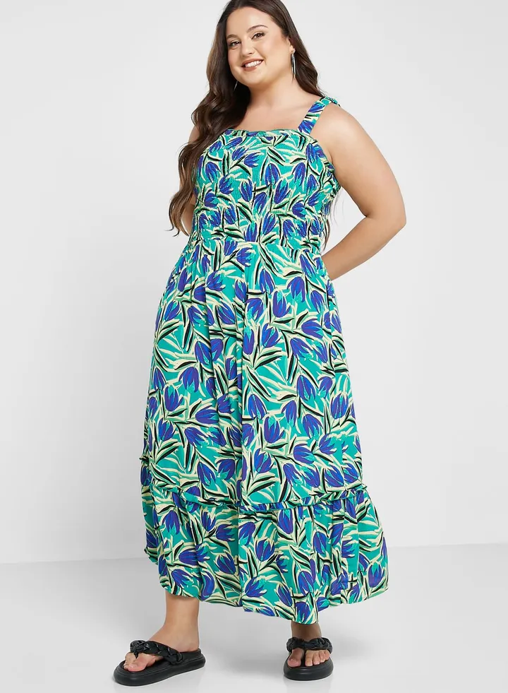 Strappy Printed Tiered Dress