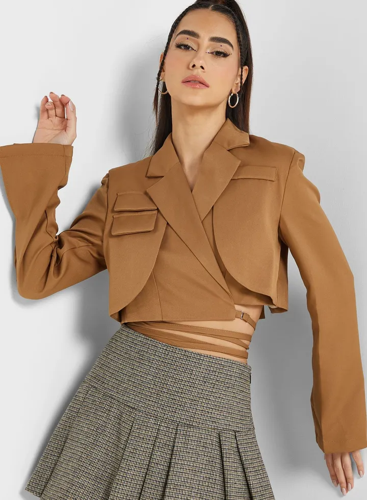 Cropped Blazer With Tie Detail