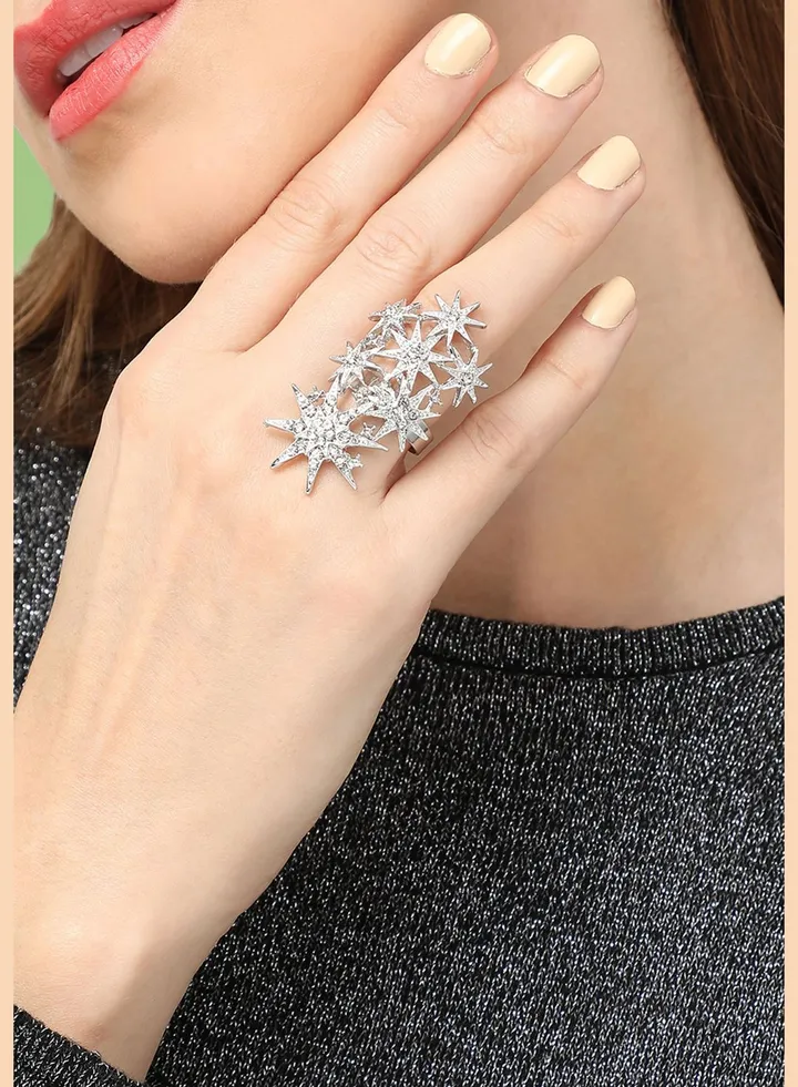 Silver Plated Party Designer Stone Ring For Women