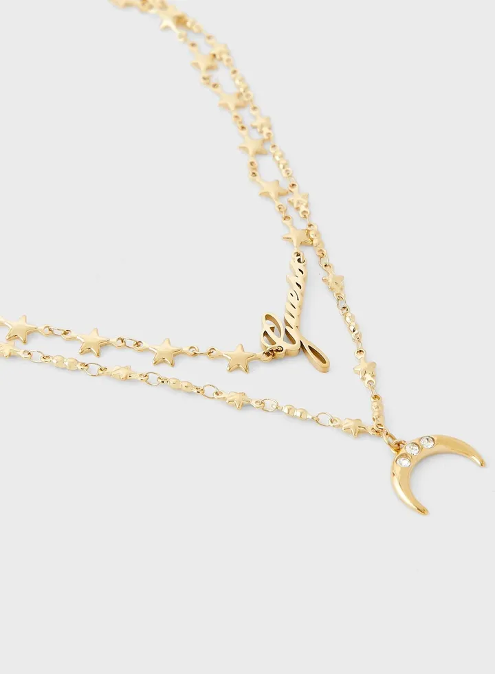 Double Chain Moon Necklace