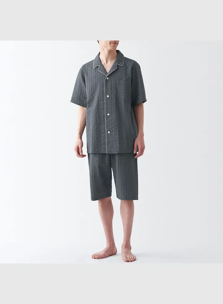 Men's Side Seamless Seersucker Short Sleeve Pajama