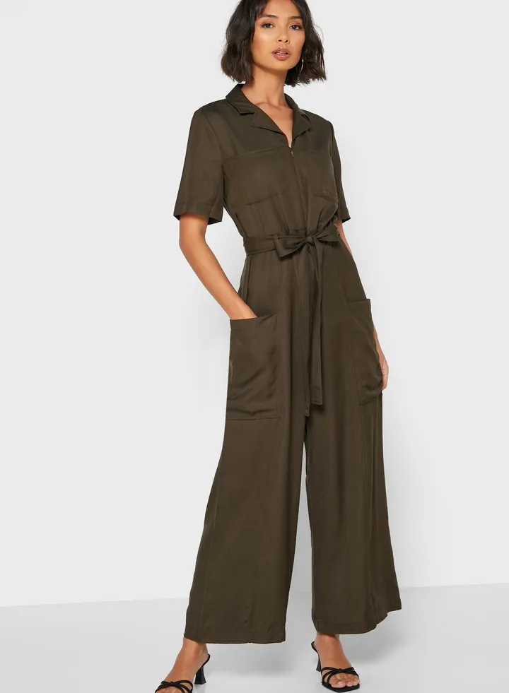 Enzo Tie Waist Pocket Detail Jumpsuit
