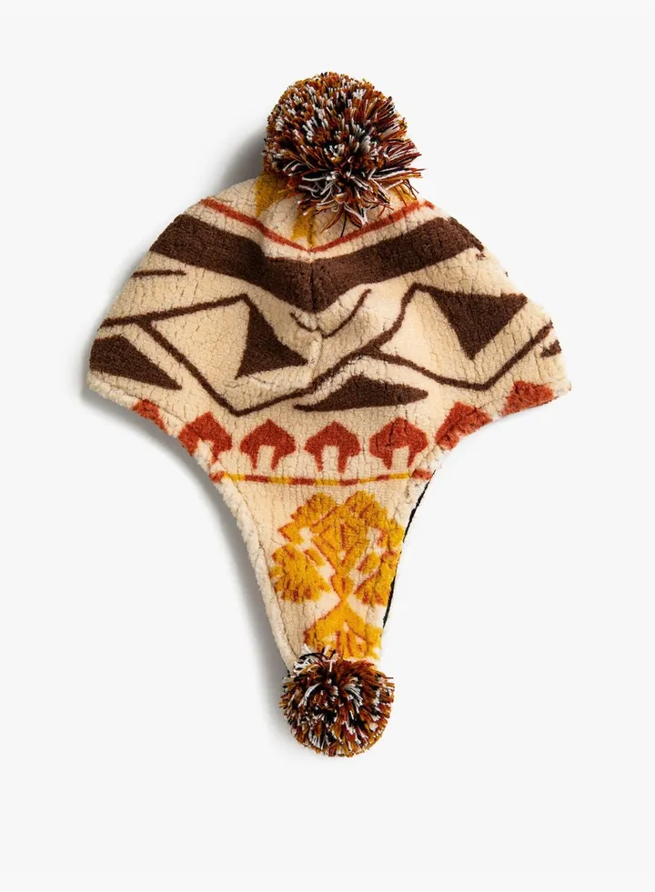 Patterned Pompom Beanie