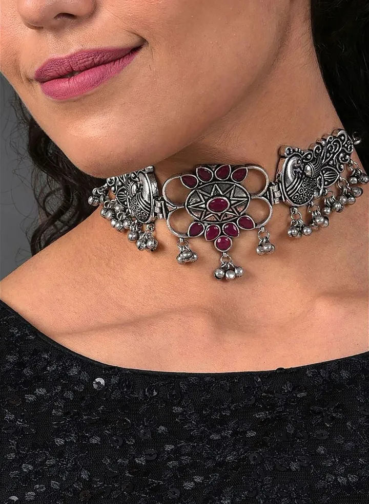 Silver Plated Designer Stone Necklace