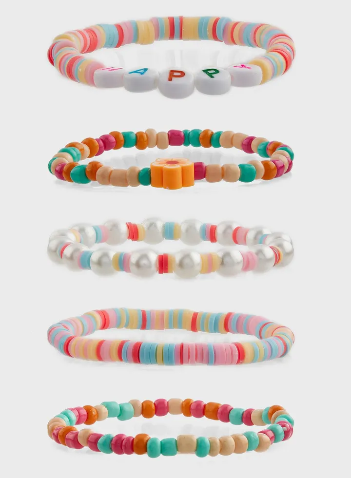 5 Pack Happy Beaded Bracelet