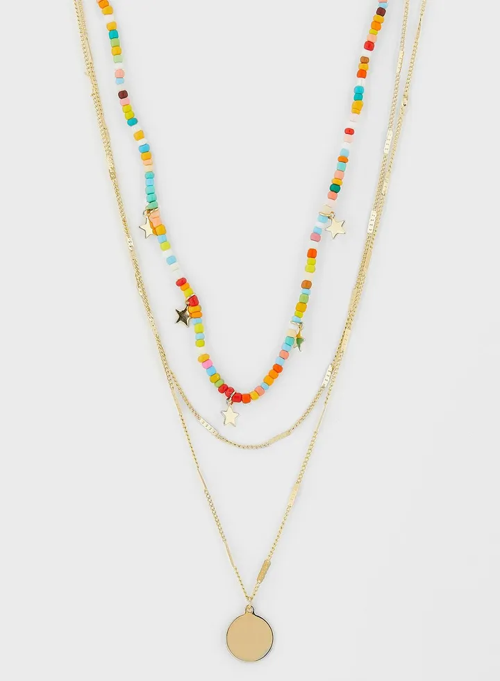 Layered Beaded Star Pendant Necklace