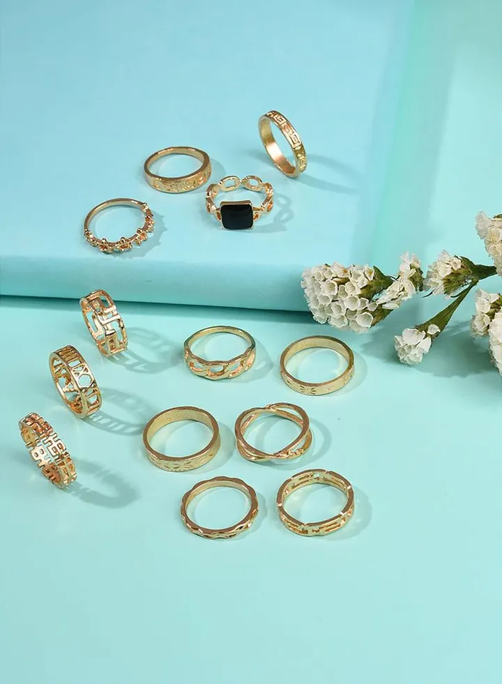 Pack of 13 Gold Plated Designer Stone Ring