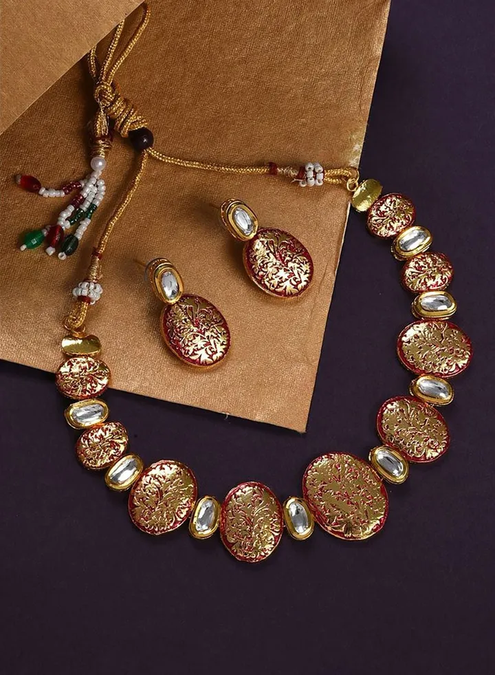 Gold Plated Designer Kundan Necklace and Earrings Set