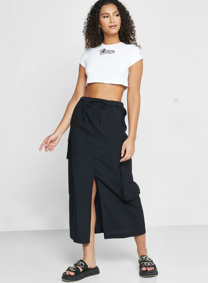 Pocket Detail Midi Skirt