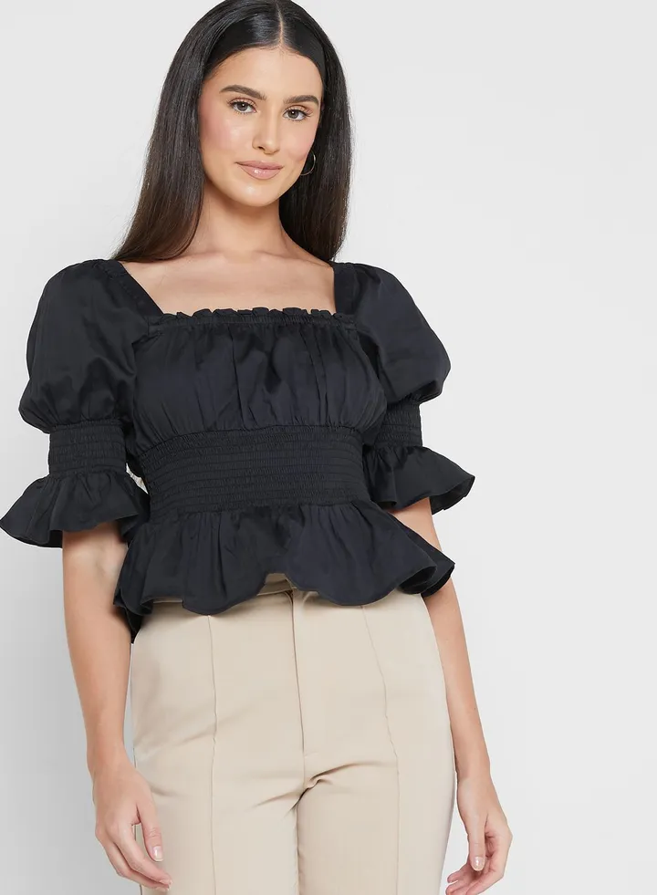 Puff Sleeve Shirred Crop Top