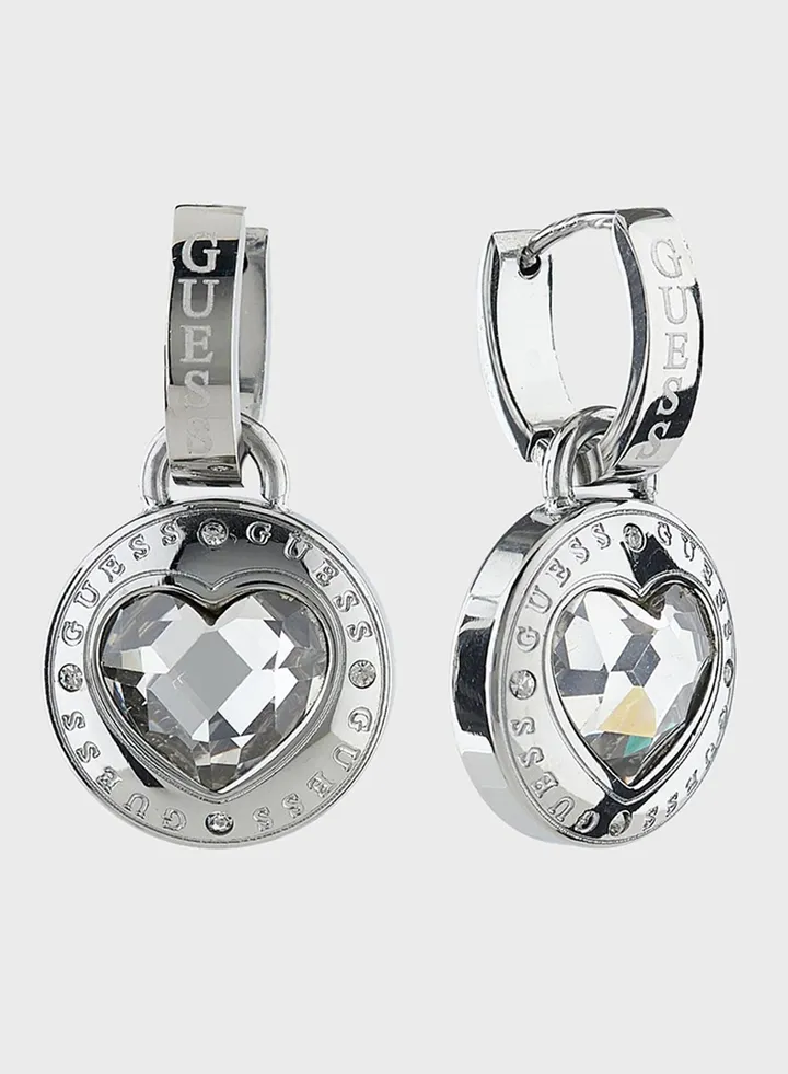 Crystal Heart Huggies Earrings