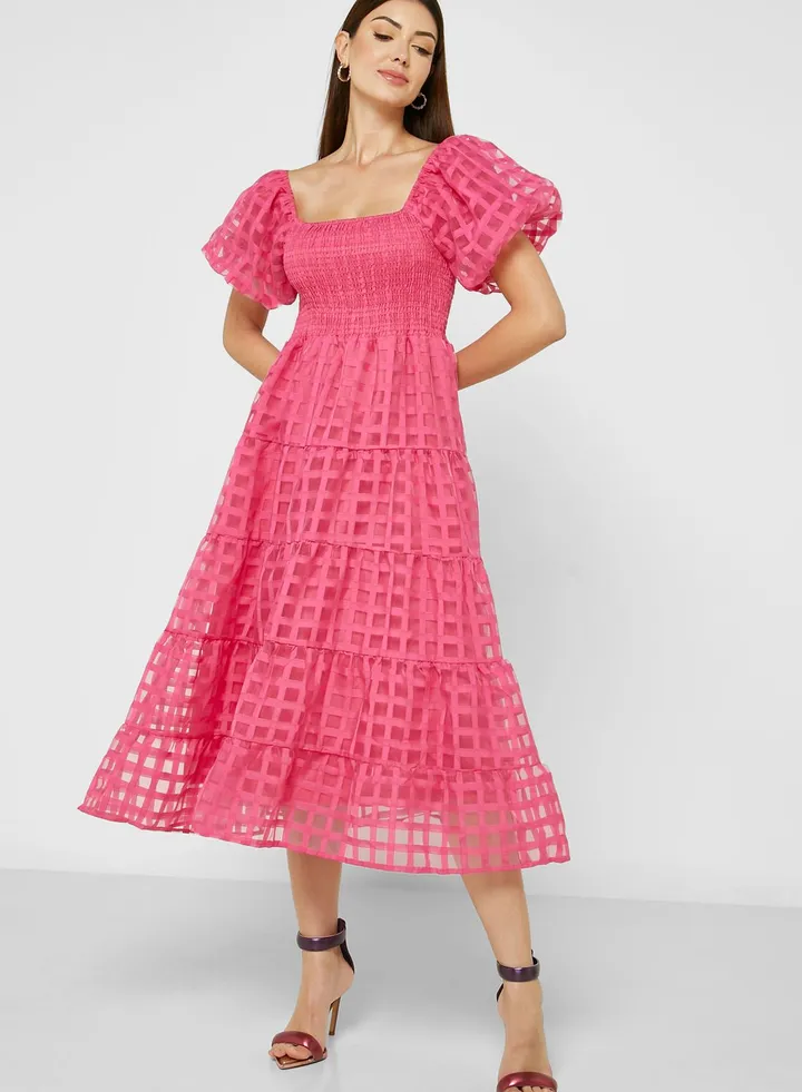 Puff Sleeve Pleat Dress