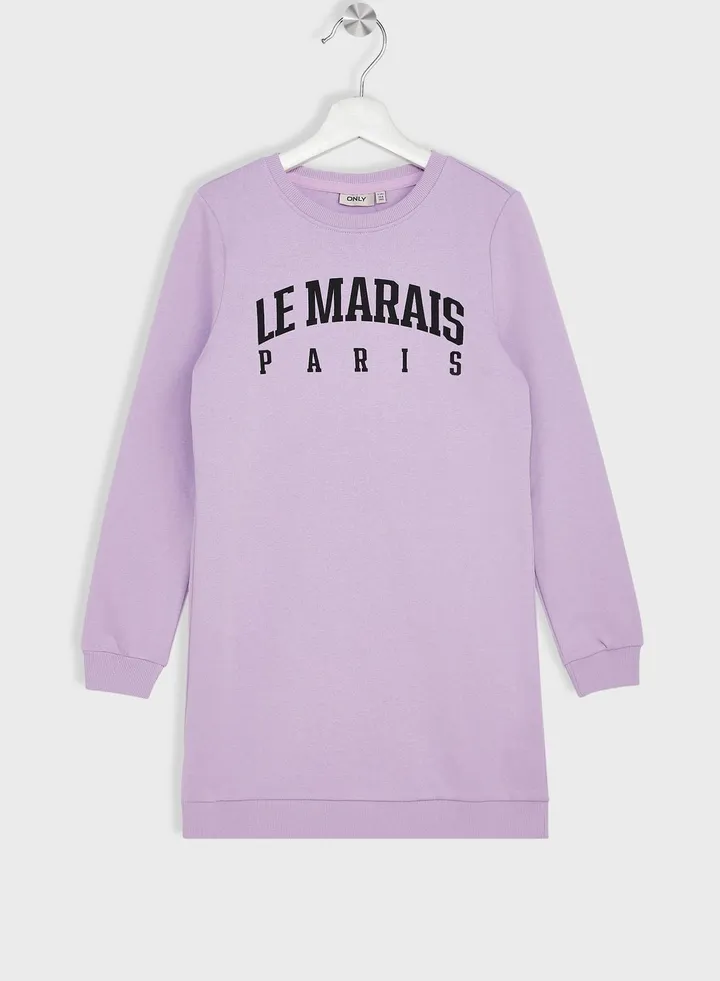 Kids Text Print Sweatshirt Midi Dress