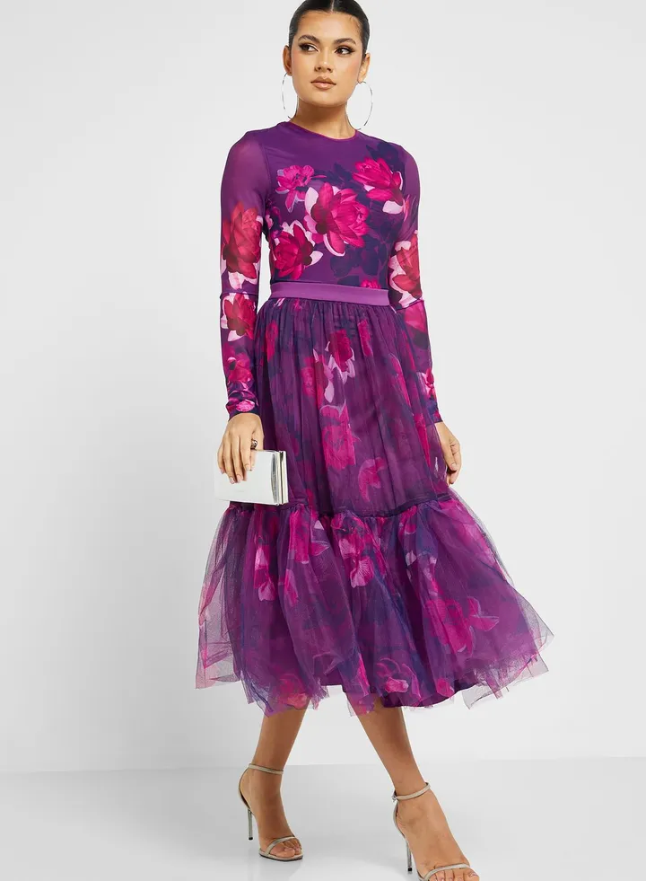 Floral Print Ruffle Skirt