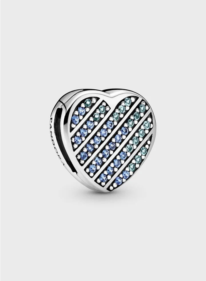 Blue Pavé Heart Clip Charm
