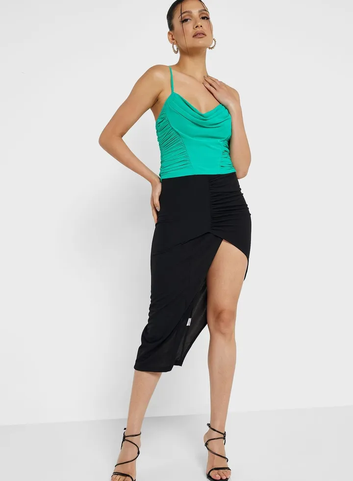 Ruched Skirt With Slit