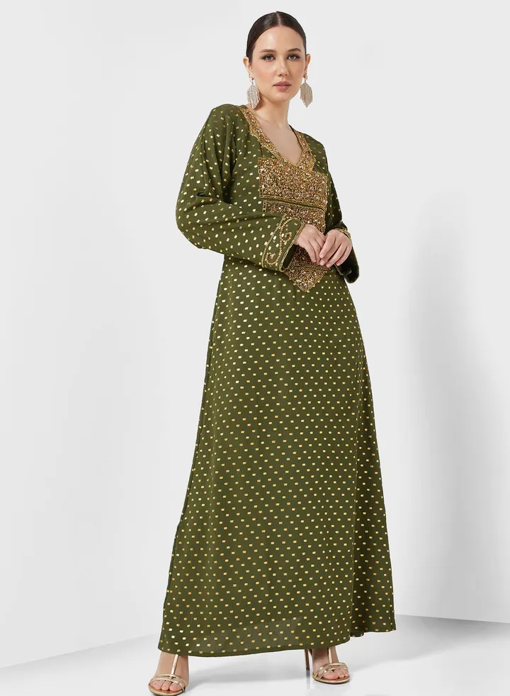 Embellished Square Neck Jalabiya