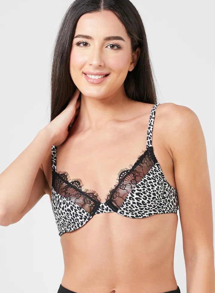 Printed Lace Detail Bra