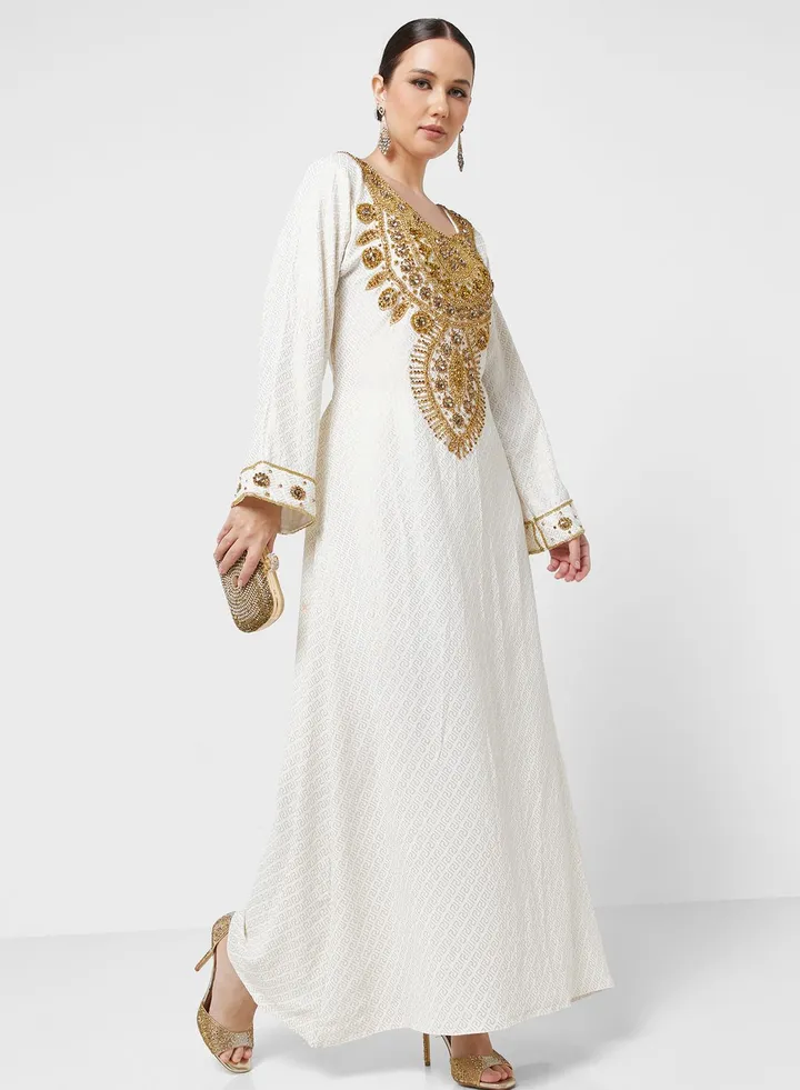 Embellished Square Neck Jalabiya