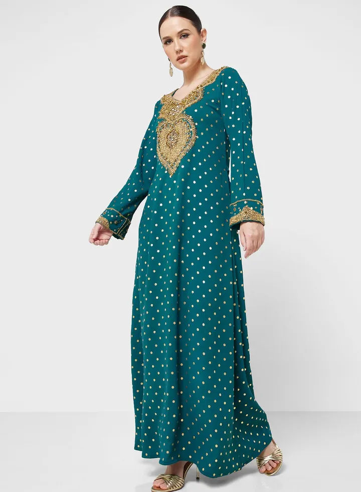 Embellished Crew Neck Jalabiya