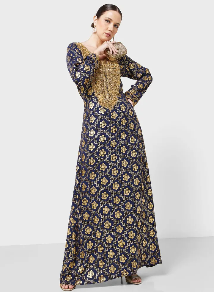 Embellished V- Neck Jalabiya