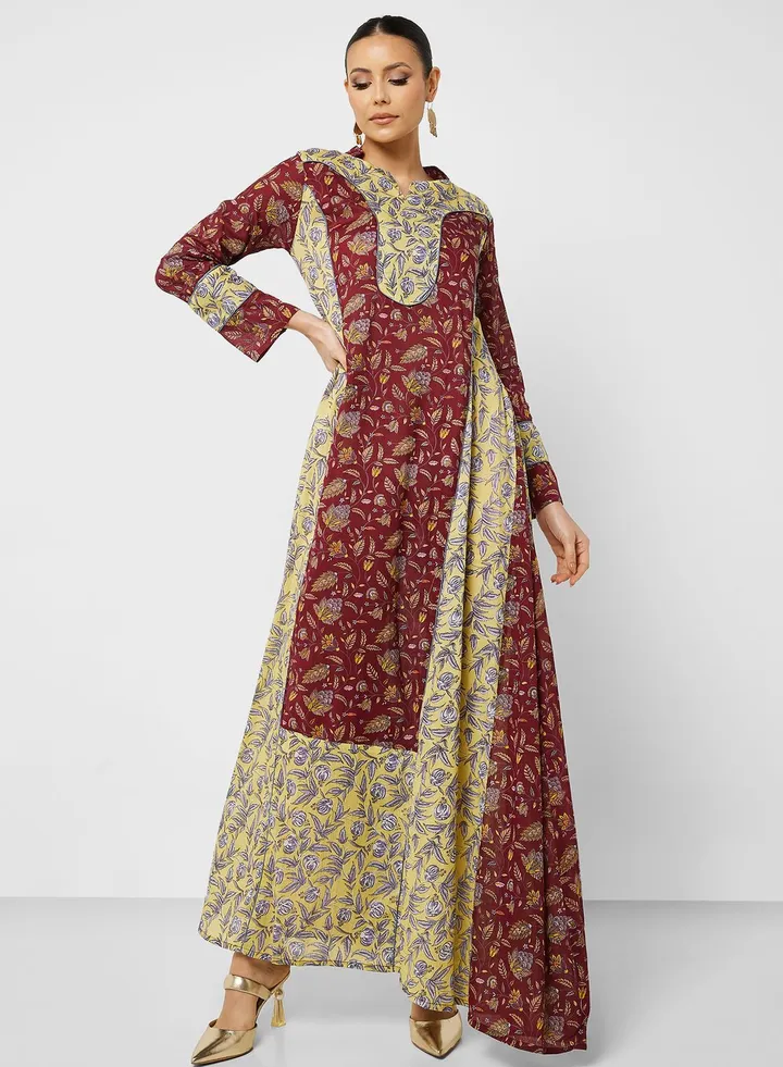 Printed V-Neck Jalabiya