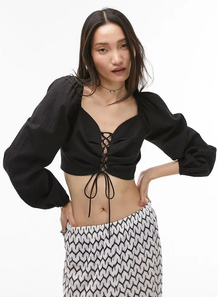 Sweetheart Neck Tie Detail Top