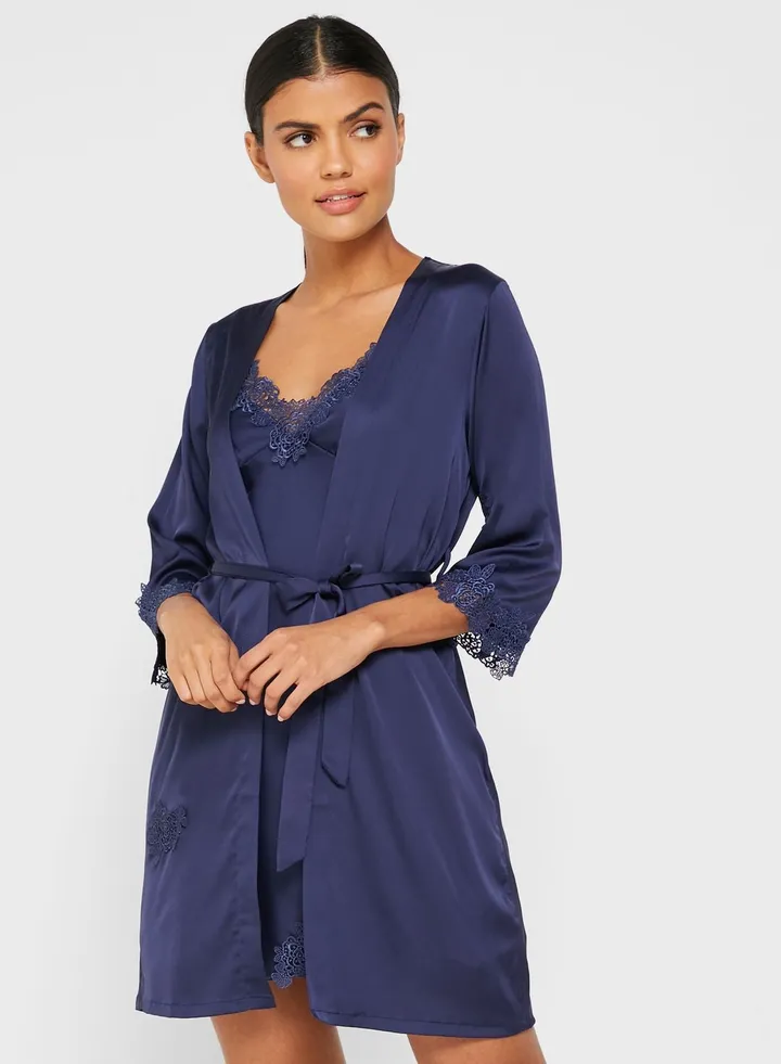 2 In 1 Lace Trim Nightdress Robe