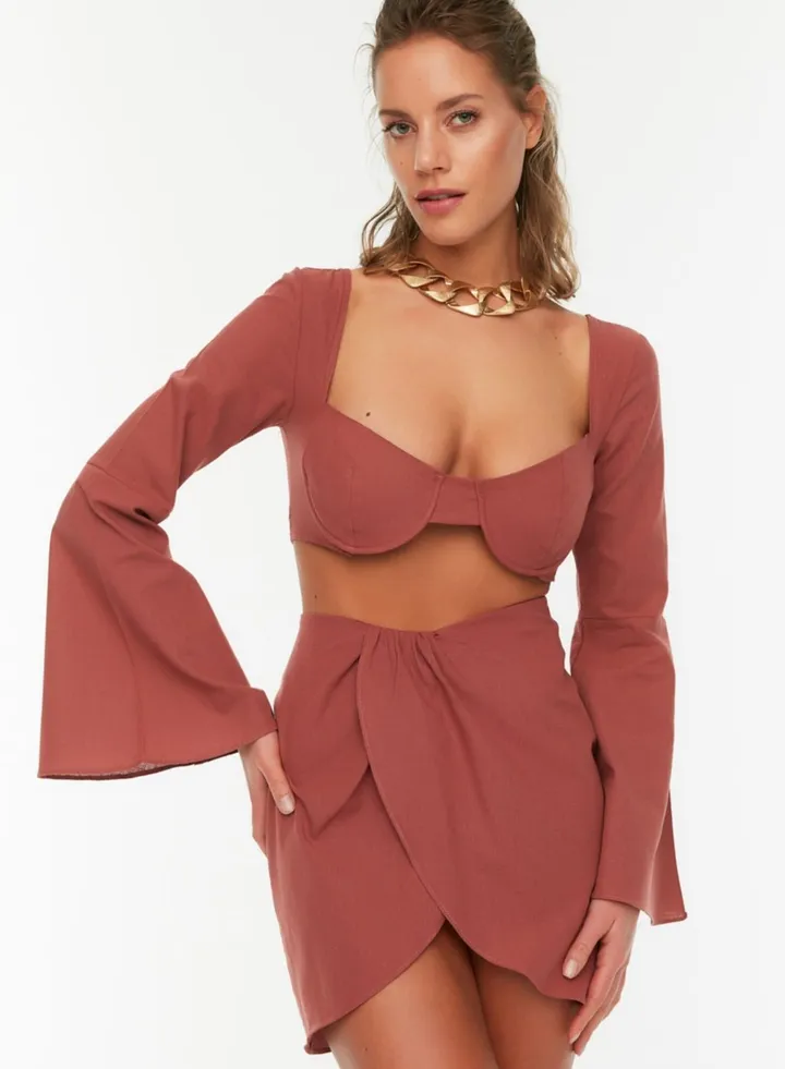 Sweetheart Neck Crop Top & Skirt Set