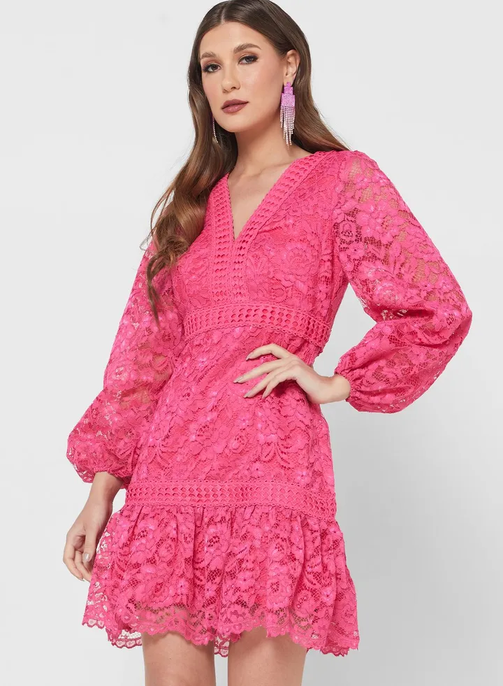 Lace Insert V-Neck Dress