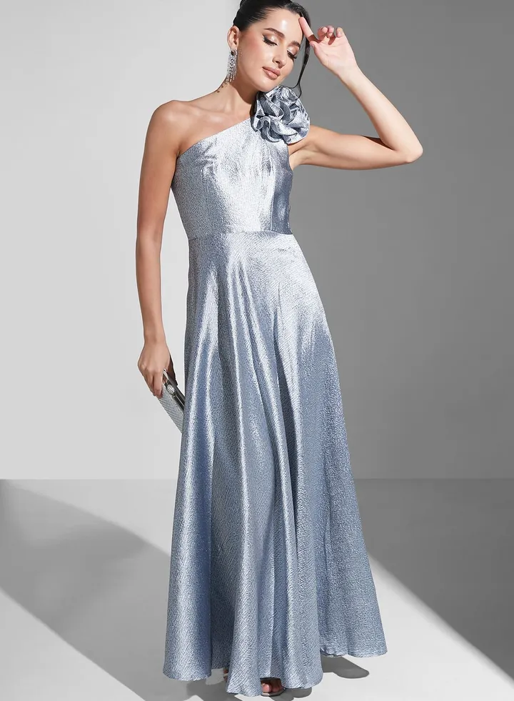 Zena Louay One Shoulder Dress With Corsage Detail
