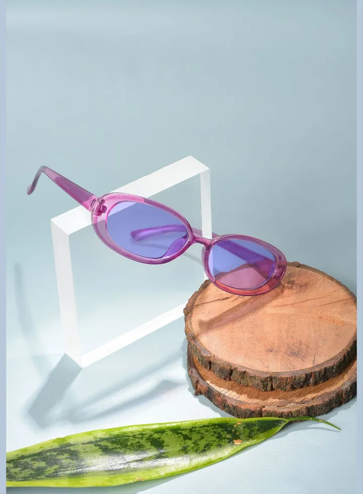 Women Purple Lens Purple Oval Sunglasses