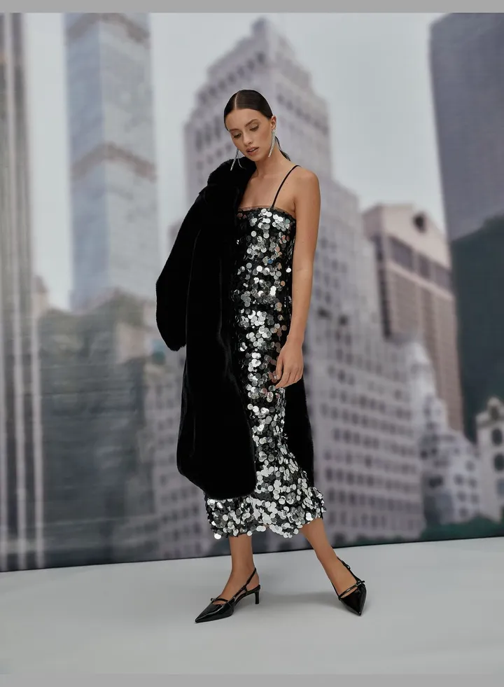 Strapless Midi Sequined Party Dress
