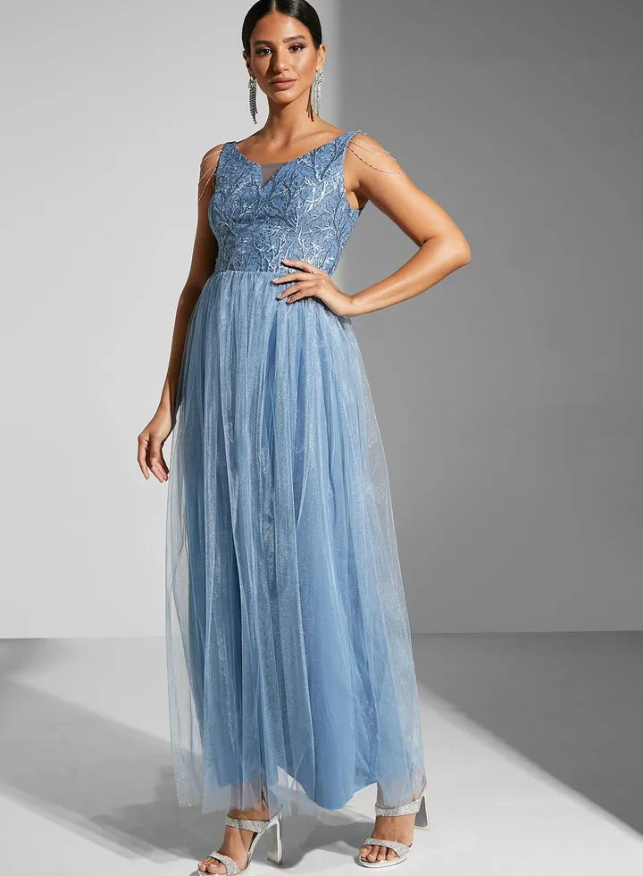 Maryam Stringed Shoulder Net Gown